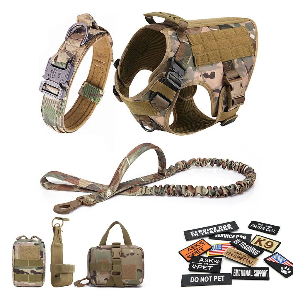 Military Large Pet Dog Harness Collar Leash Bag