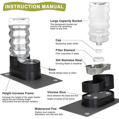 9L Raised Pet Dog Stainless Steel Water Feeder