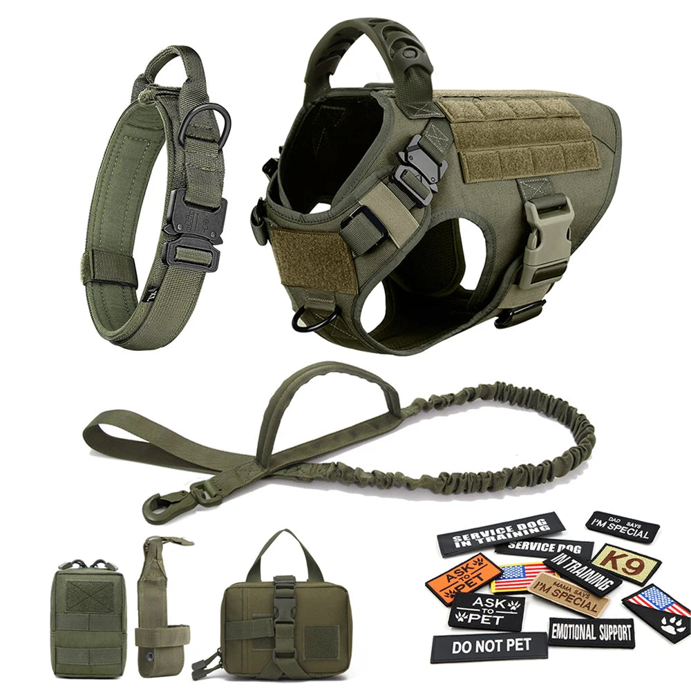 Military Large Pet Dog Harness Collar Leash Bag